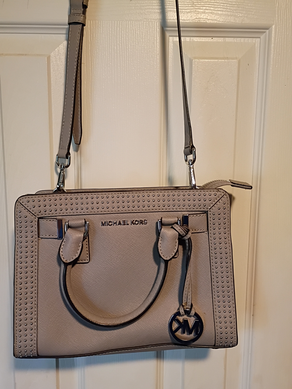 Michael Kors Gray Studded Saffiano Leather Satchel